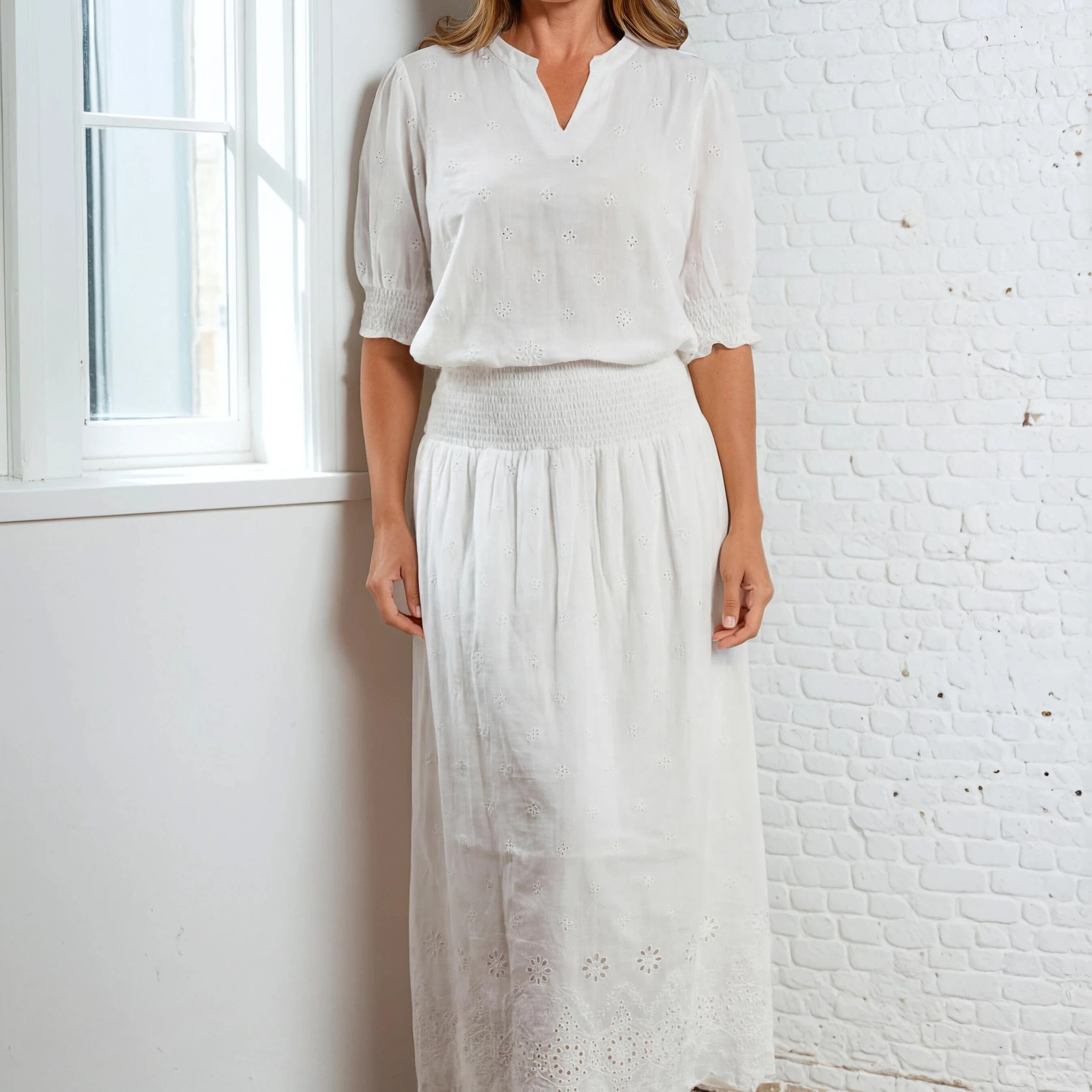 MARC LAUGE PUFF EMB SHIRT BLOUSE/SHIRT 10 WHITE