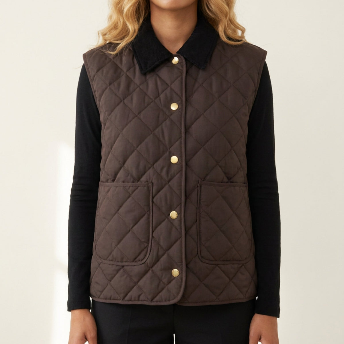M JEANS QUILT VEST OUTERWEAR 129 CHOCOLATE