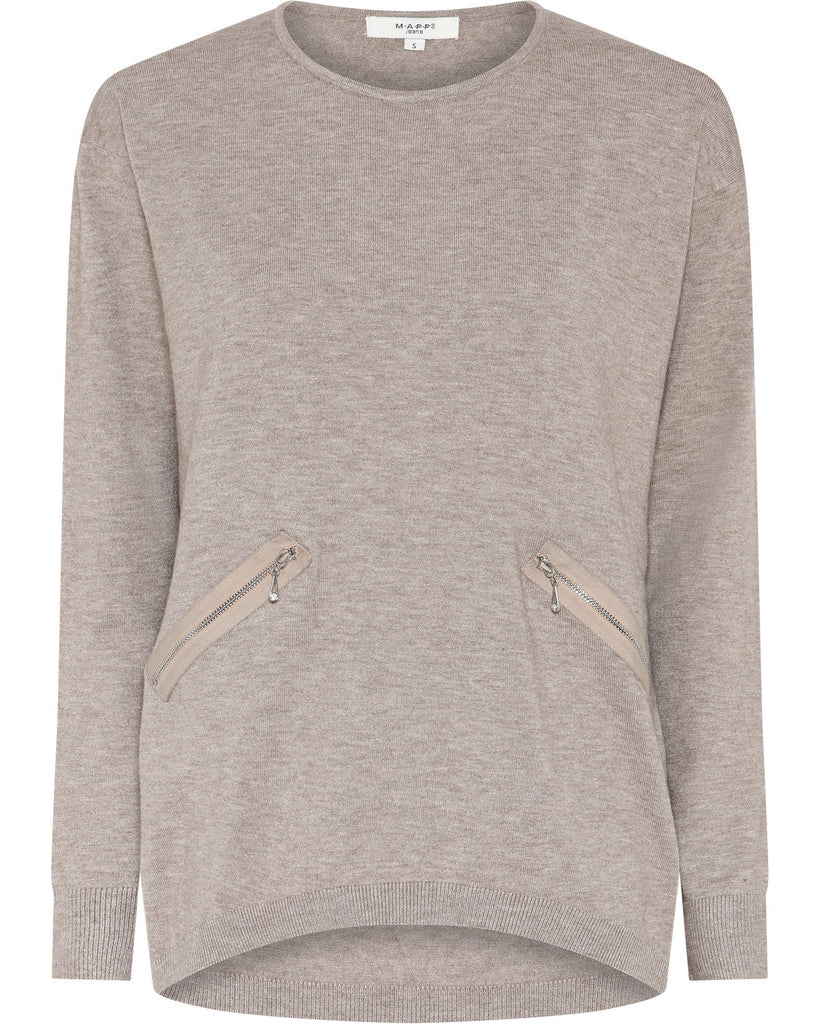 MAPP ROMA ZIP BLOUSE KNITWEAR 227 LIGHT SAND MELANGE