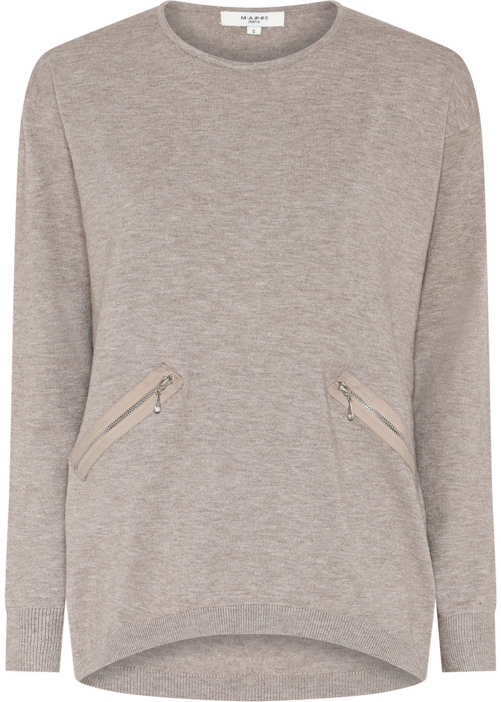 MAPP ROMA ZIP BLOUSE KNITWEAR 227 LIGHT SAND MELANGE