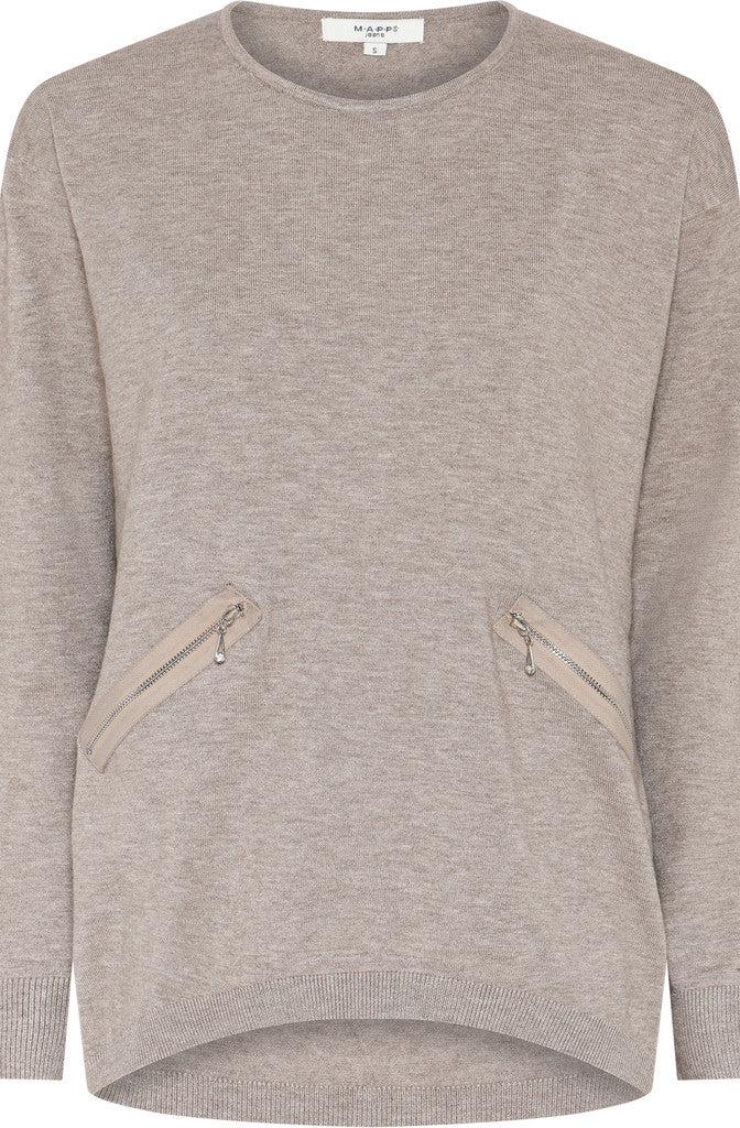 MAPP ROMA ZIP BLOUSE KNITWEAR 227 LIGHT SAND MELANGE