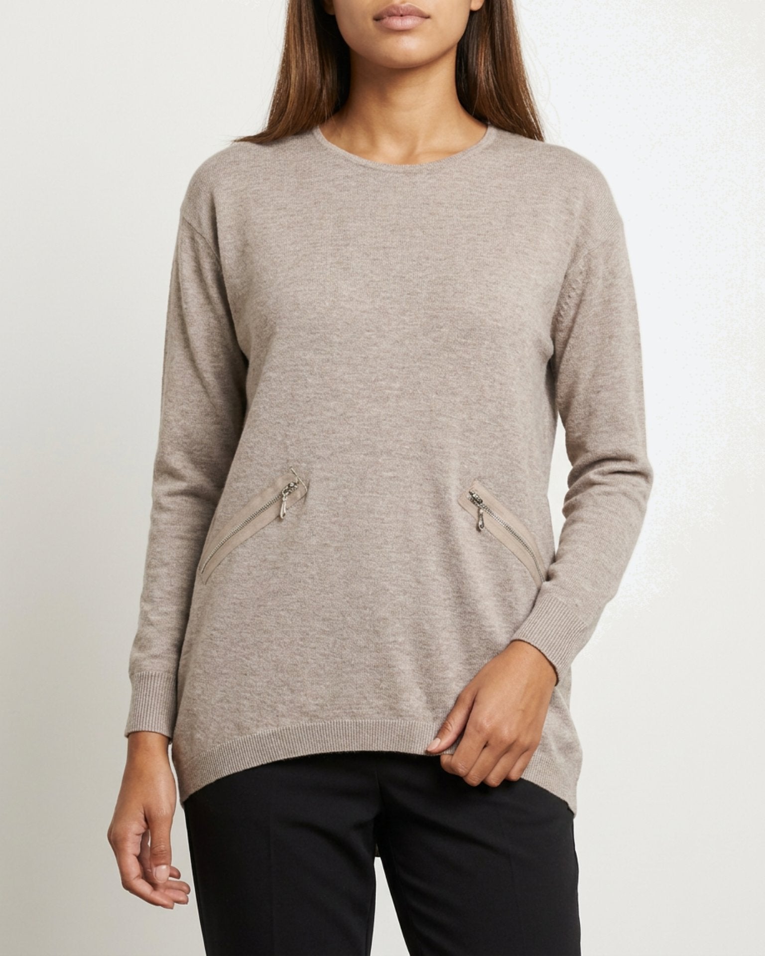 MAPP ROMA ZIP BLOUSE KNITWEAR 227 LIGHT SAND MELANGE