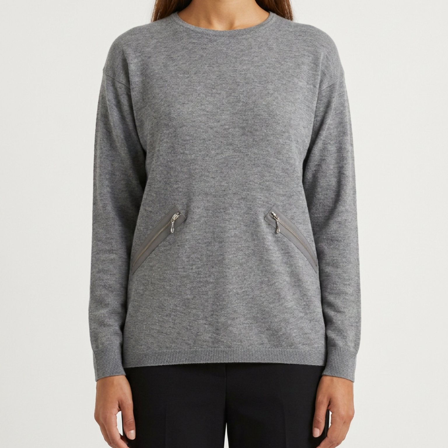 MAPP ROMA ZIP BLOUSE KNITWEAR 253 LIGHT GREY MELANGE