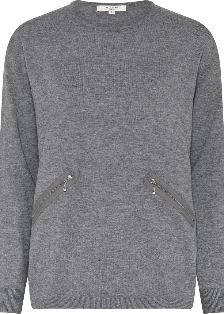 MAPP ROMA ZIP BLOUSE KNITWEAR 253 LIGHT GREY MELANGE