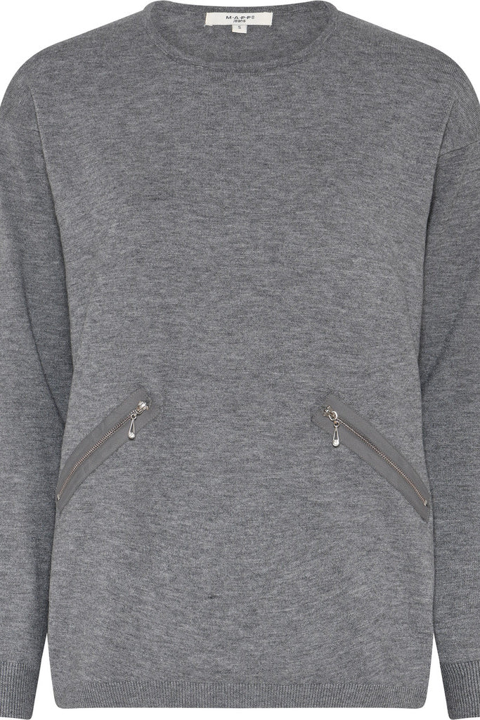 MAPP ROMA ZIP BLOUSE KNITWEAR 253 LIGHT GREY MELANGE