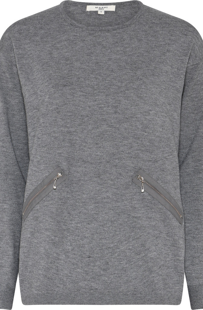 MAPP ROMA ZIP BLOUSE KNITWEAR 253 LIGHT GREY MELANGE