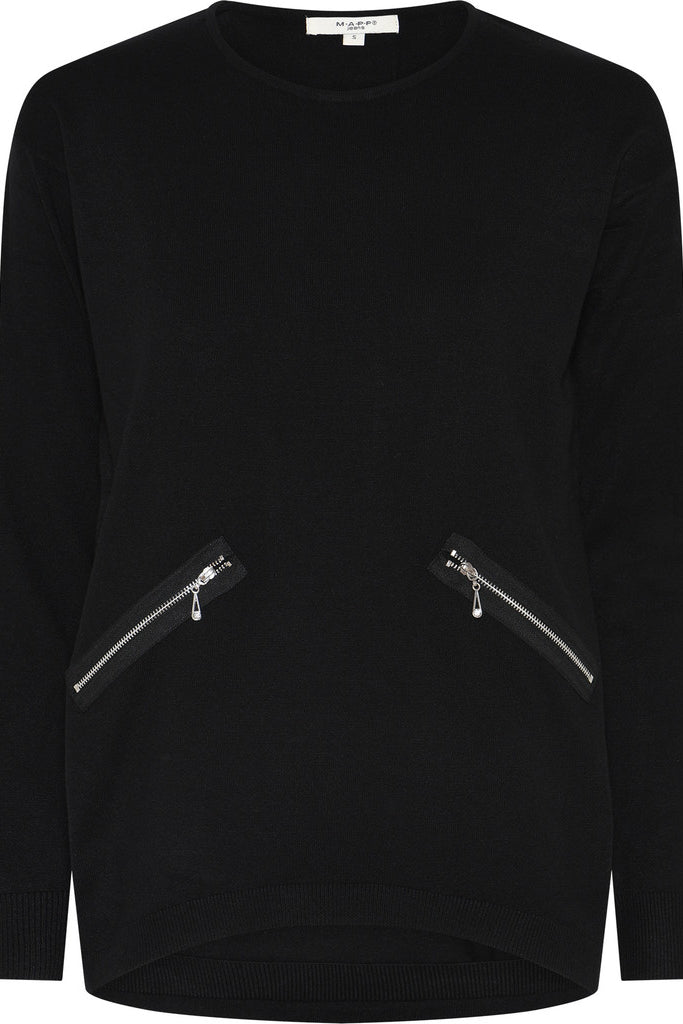MAPP ROMA ZIP BLOUSE KNITWEAR 80 BLACK