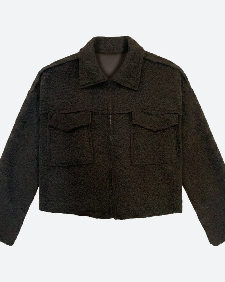 MOONDUST SHORT CURLY JACKET KNITWEAR 129 CHOCOLATE
