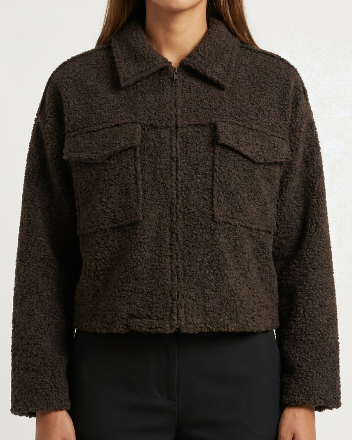 MOONDUST SHORT CURLY JACKET KNITWEAR 129 CHOCOLATE