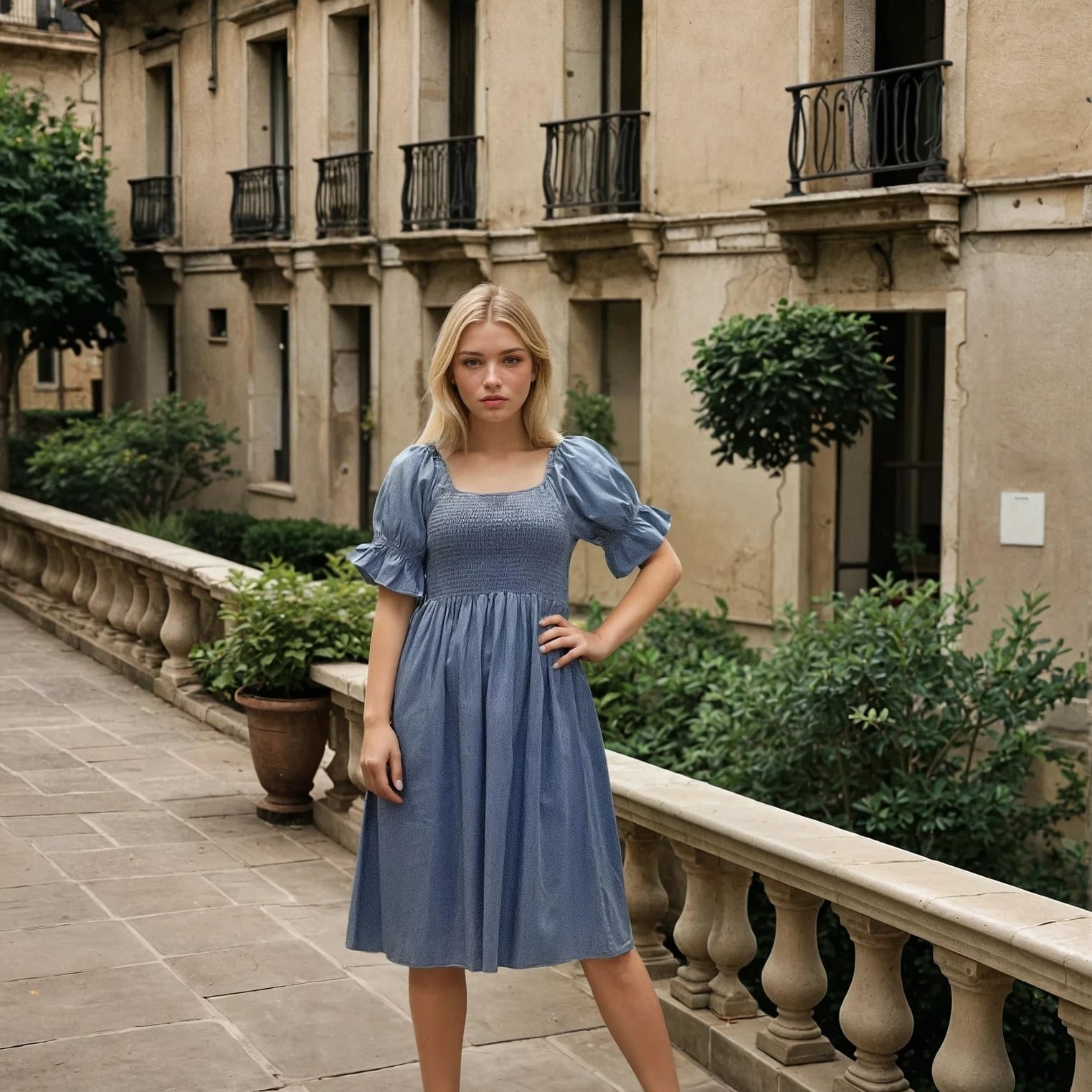 MAPP SHORT SMOCK PUFF DRESS TENCEL DRESS/JUMPSUIT 939699 CLASSIC BLUE USED