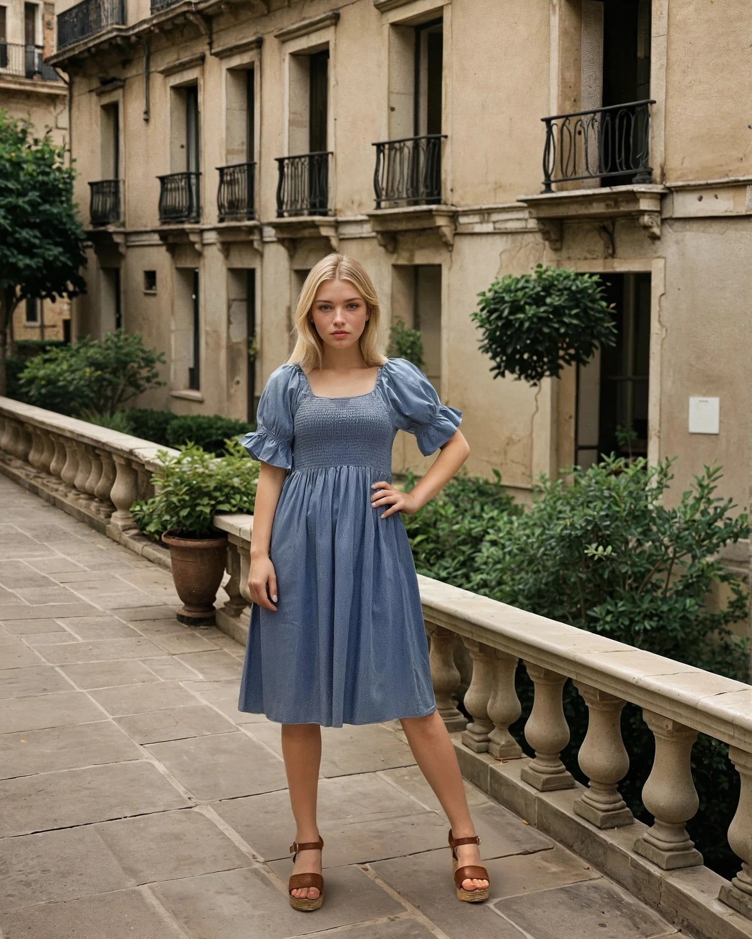 MAPP SHORT SMOCK PUFF DRESS TENCEL DRESS/JUMPSUIT 939699 CLASSIC BLUE USED