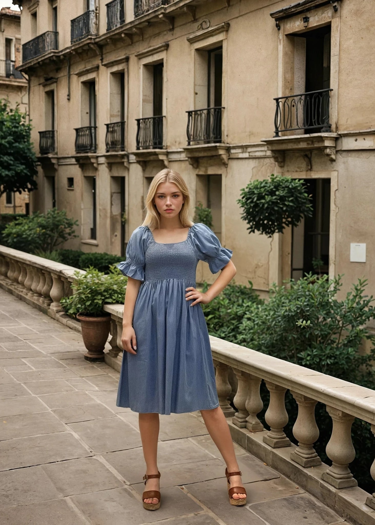 MAPP SHORT SMOCK PUFF DRESS TENCEL DRESS/JUMPSUIT 939699 CLASSIC BLUE USED