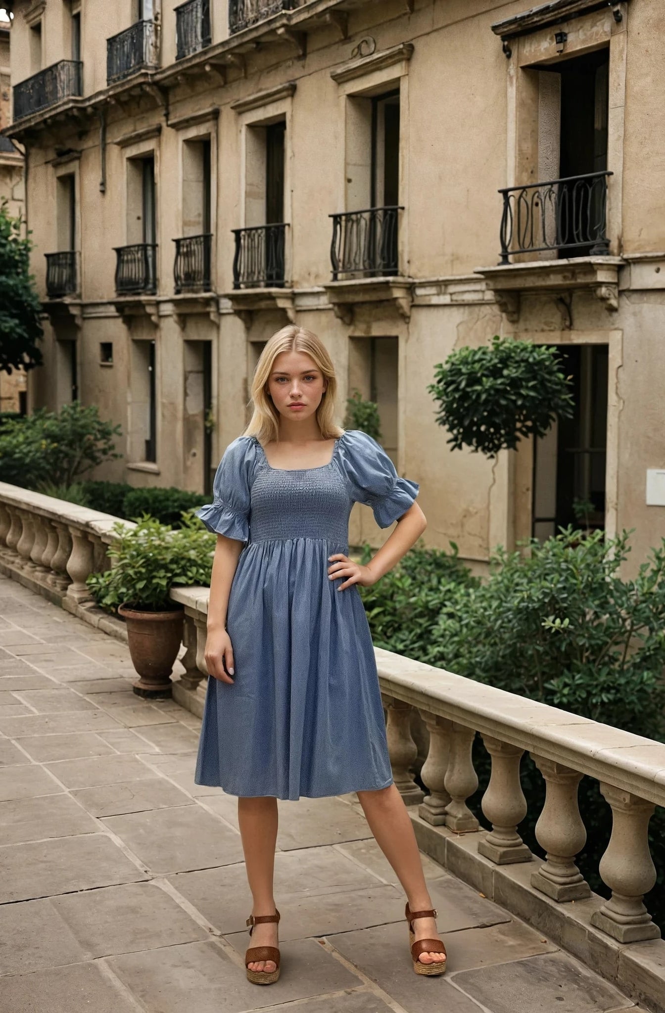 MAPP SHORT SMOCK PUFF DRESS TENCEL DRESS/JUMPSUIT 939699 CLASSIC BLUE USED