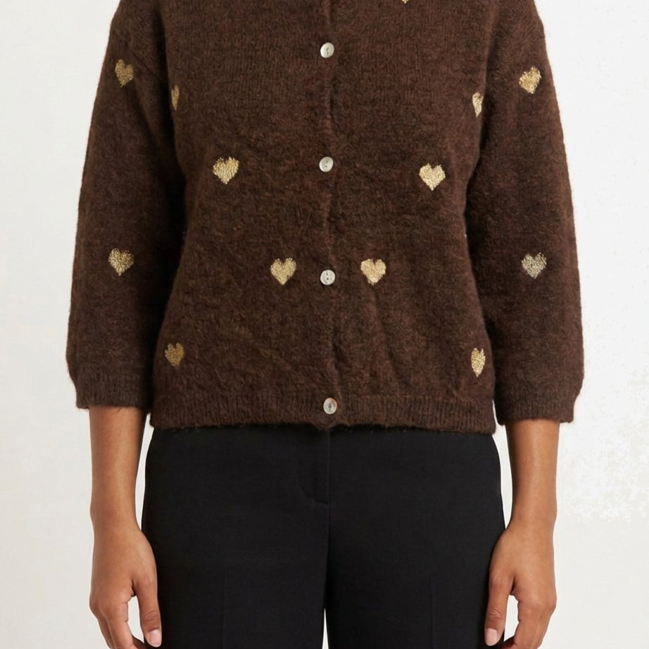 MOONDUST SMALL HEART KNIT CARDIGAN KNITWEAR 129 CHOCOLATE