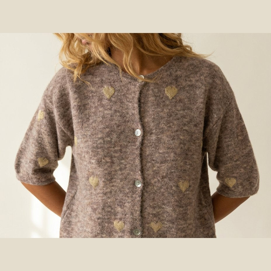 MOONDUST SMALL HEART KNIT CARDIGAN KNITWEAR 136 FANGO