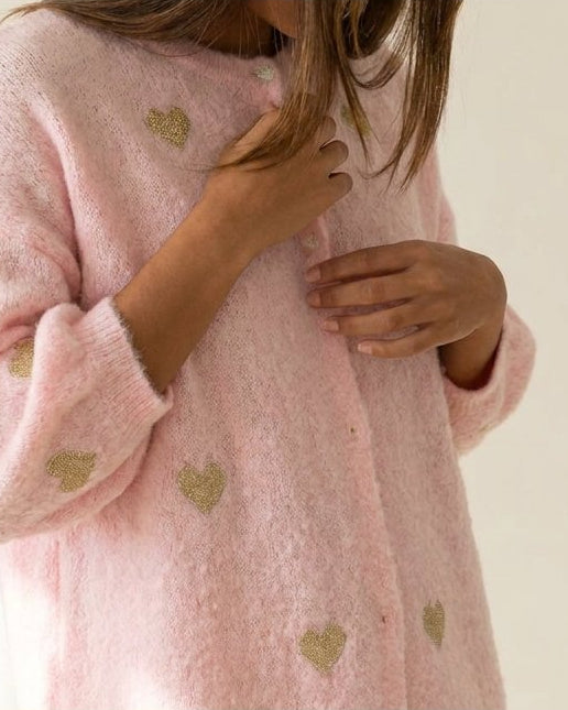 MOONDUST SMALL HEART KNIT CARDIGAN KNITWEAR 303 ROSE