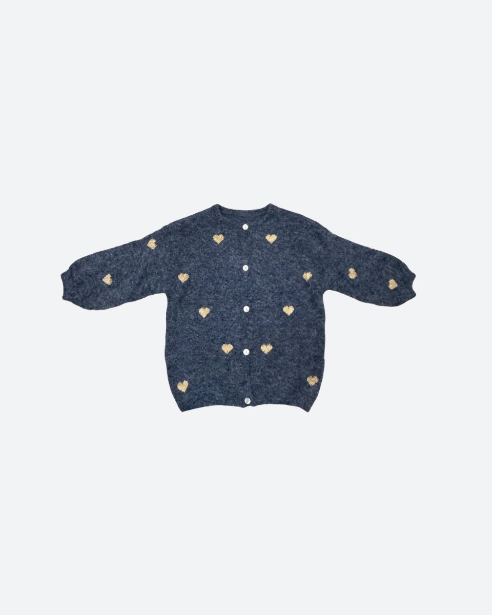 MOONDUST SMALL HEART KNIT CARDIGAN KNITWEAR 108 JEANS BLUE