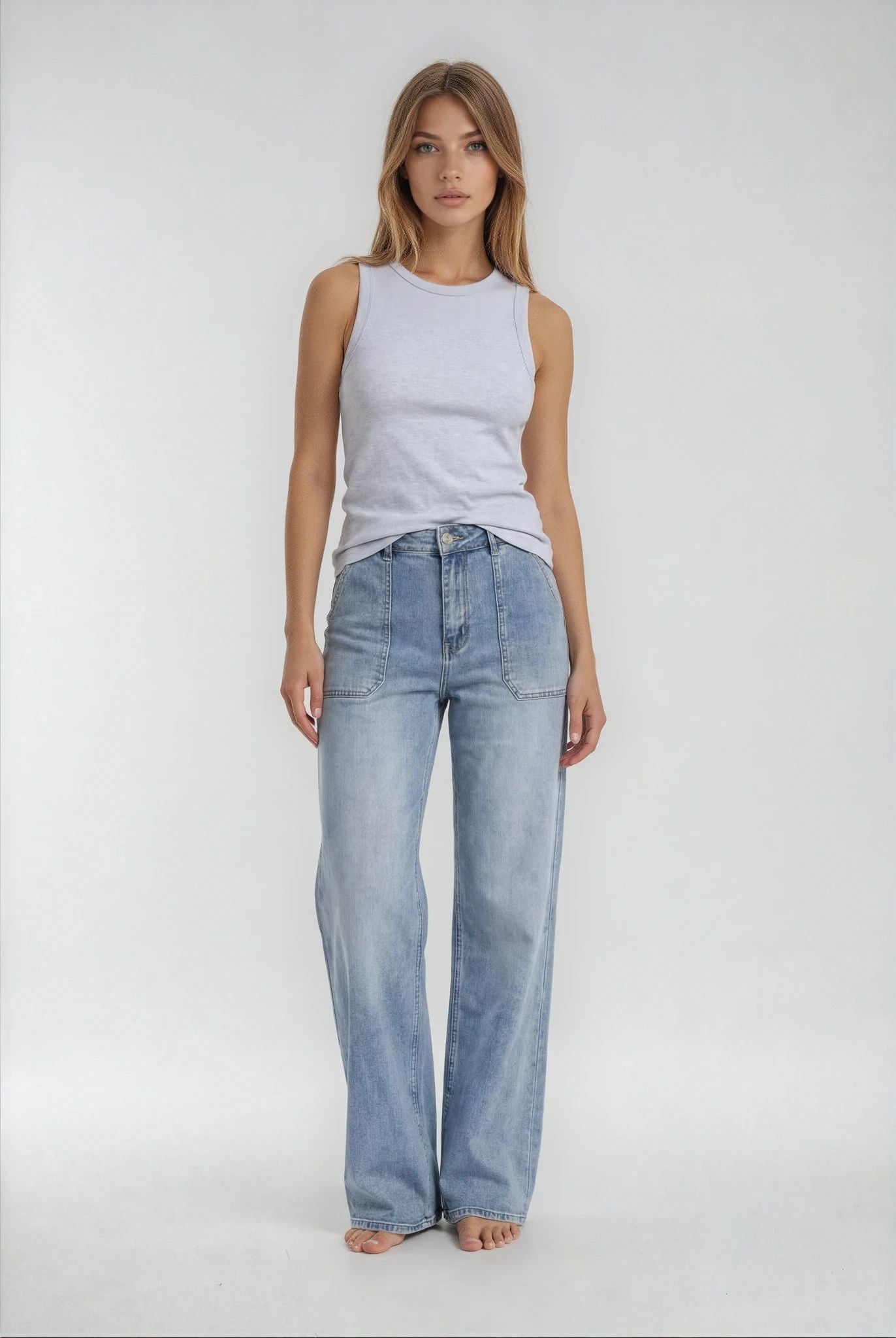 MARC LAUGE SQUARE POCKET JEANS DENIM/TWILL 9196 LIGHT BLUE USED