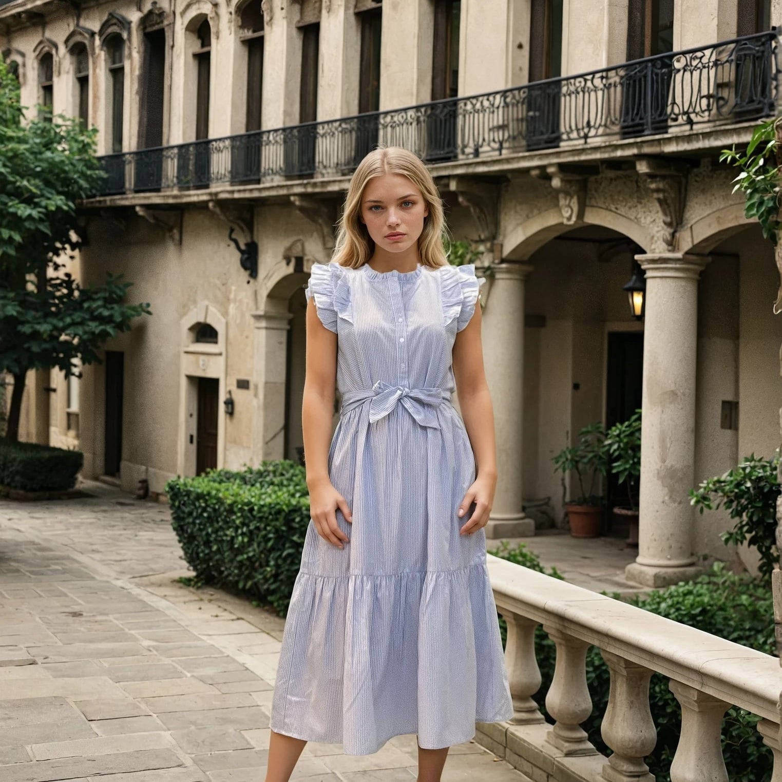 MAPP STRIPE FRILL DRESS DRESS/JUMPSUIT 109 SKY BLUE