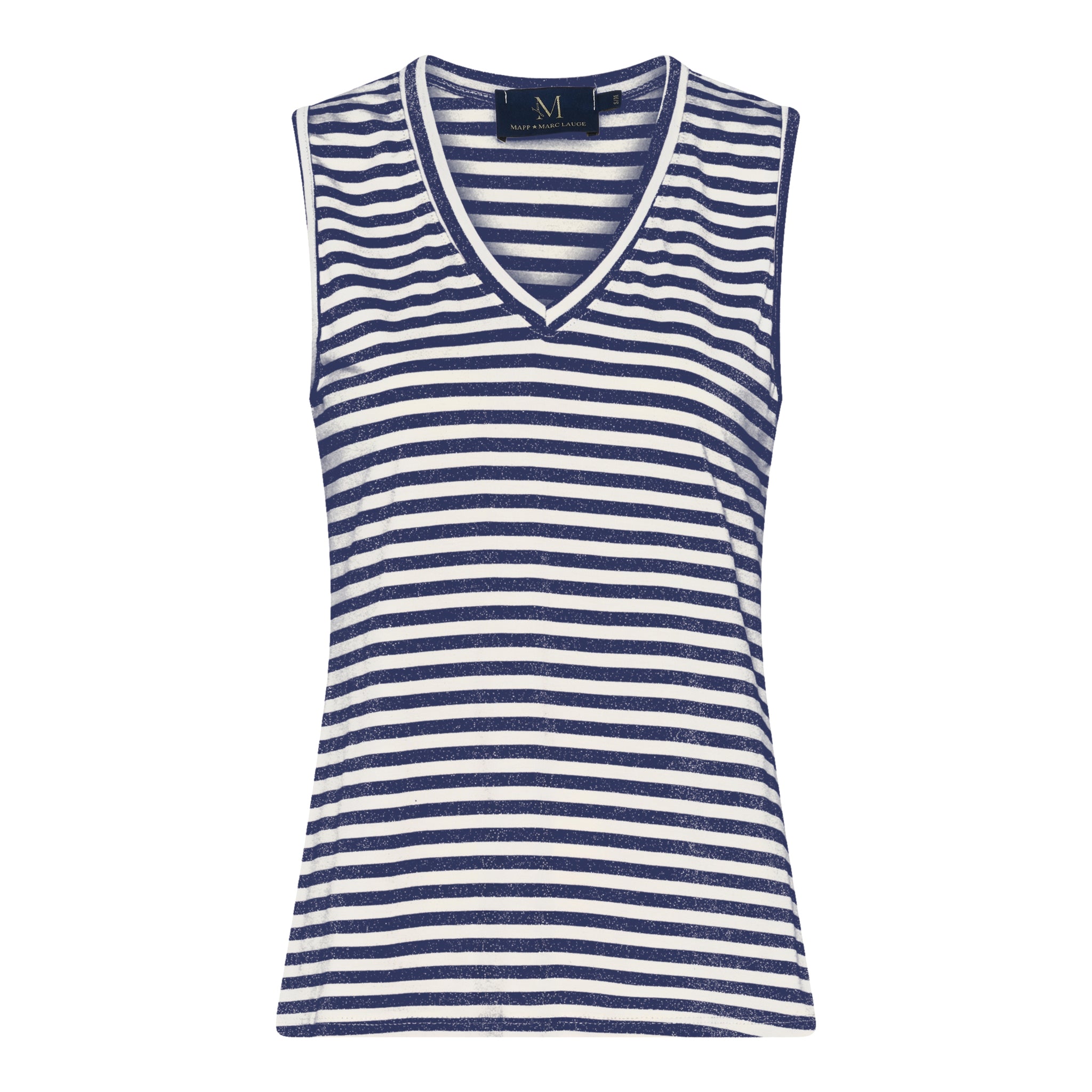 M JEANS STRIPE LUREX V-TOP TOP/T-SHIRT 104 NAVY