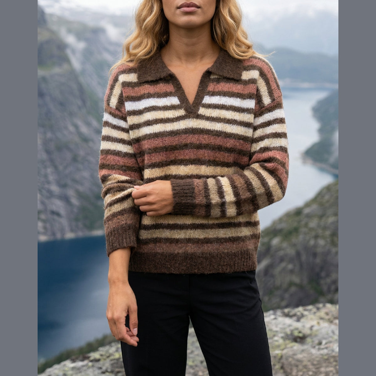 MOONDUST STRIPE POLO KNIT KNITWEAR 129 CHOCOLATE