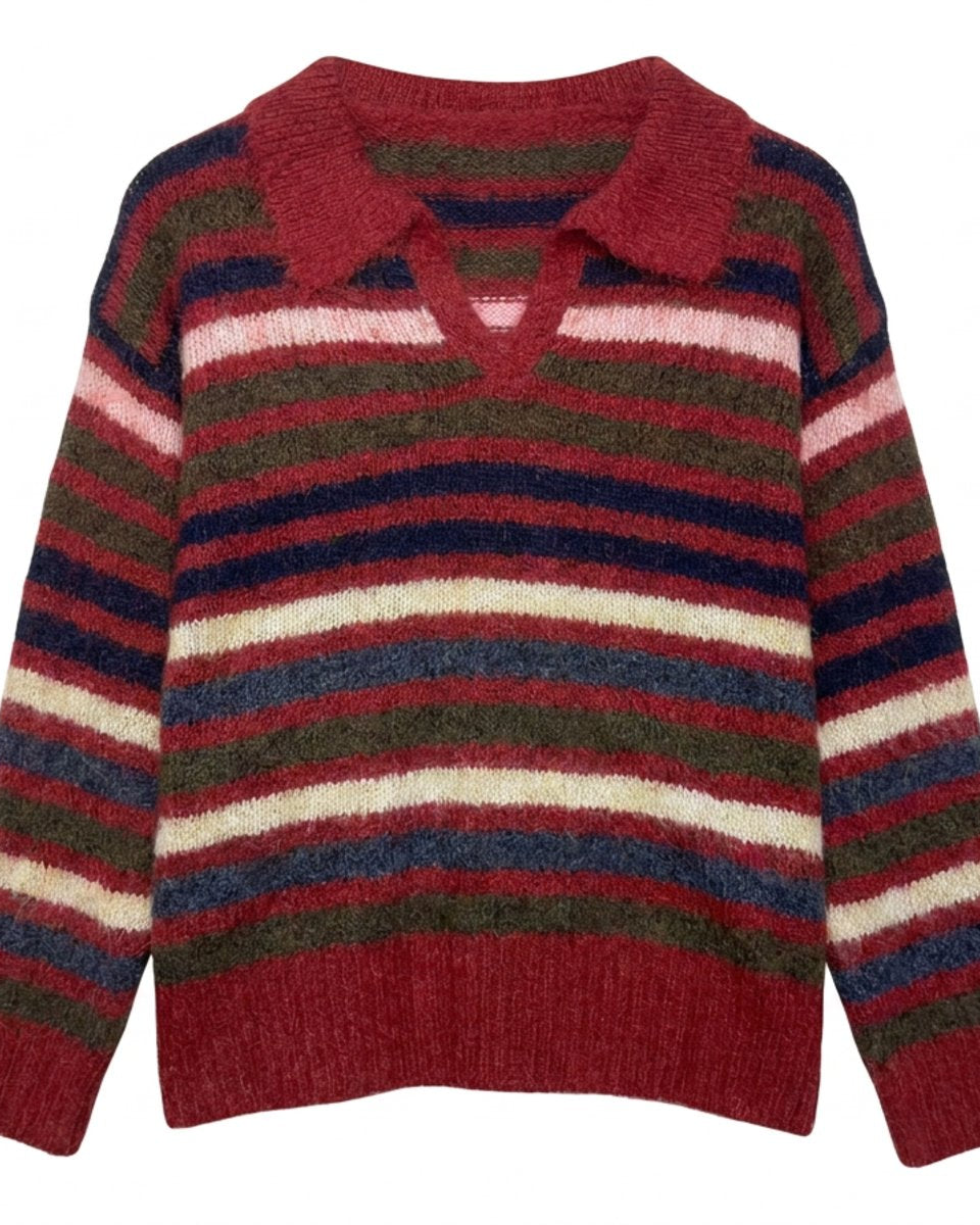 MOONDUST STRIPE POLO KNIT KNITWEAR 330 RED