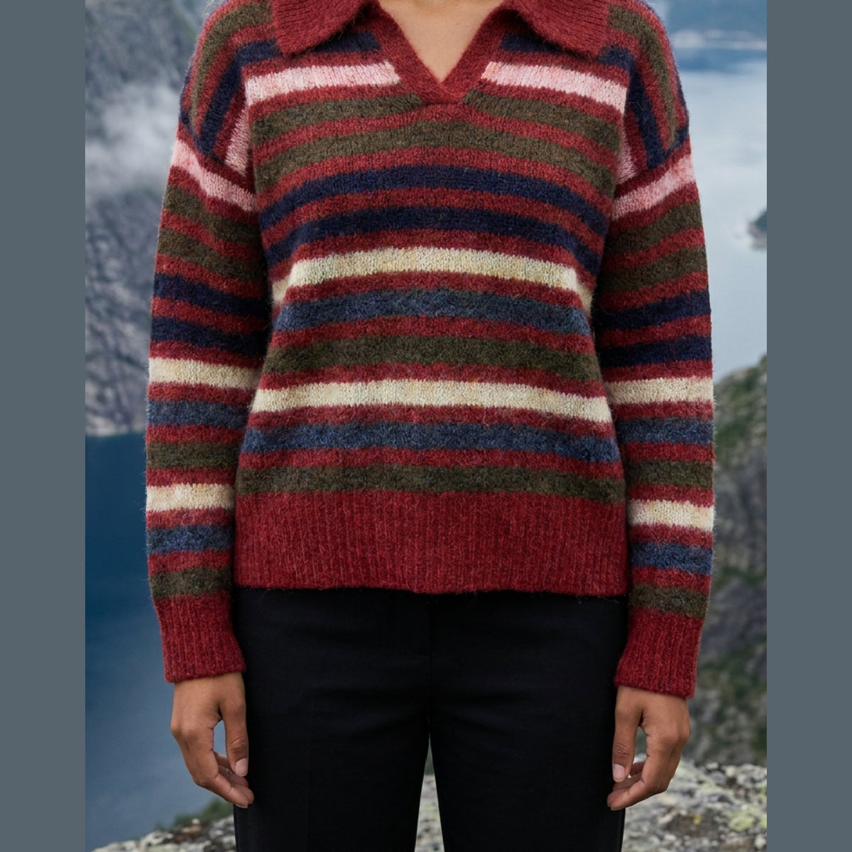 MOONDUST STRIPE POLO KNIT KNITWEAR 330 RED