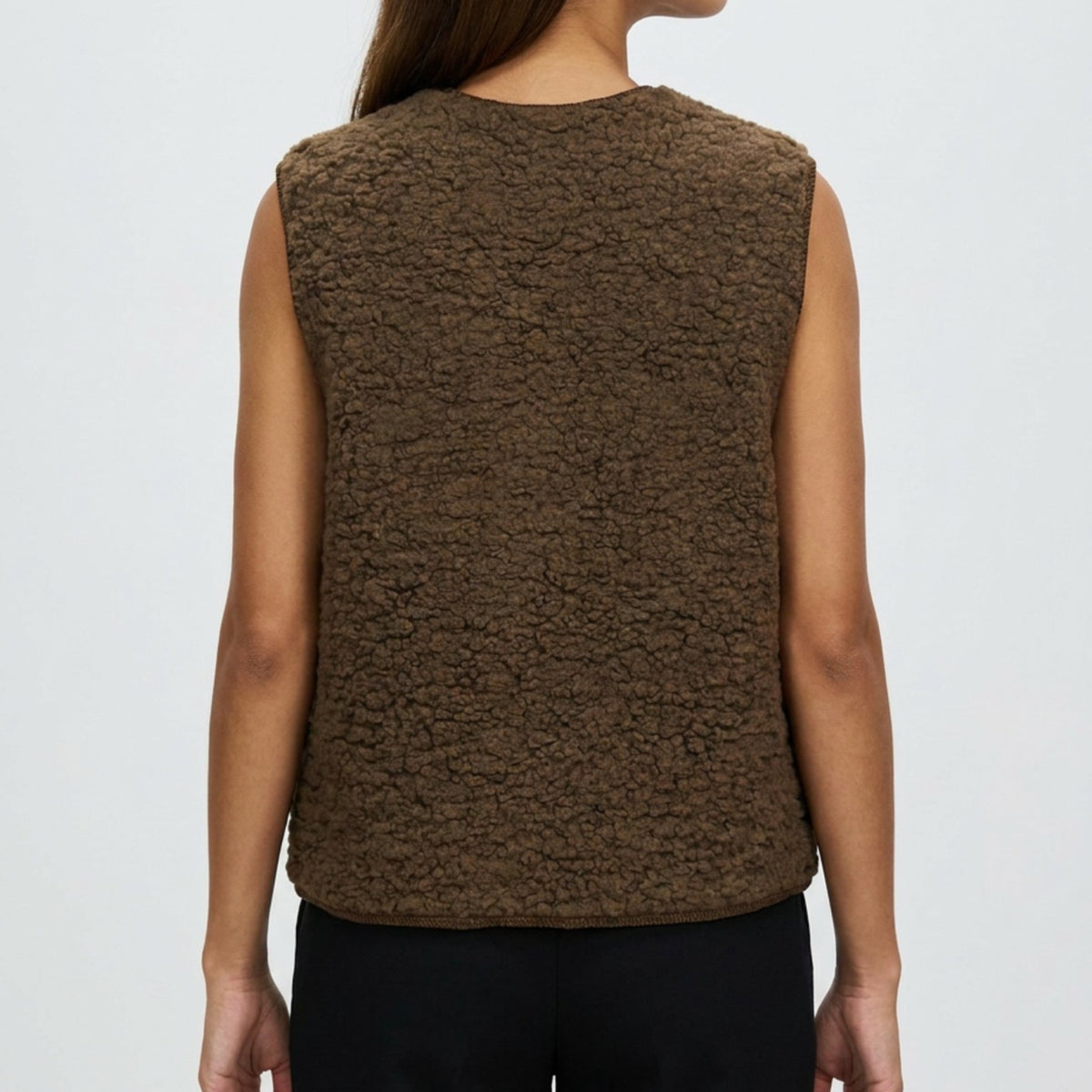 MOONDUST TEDDY VEST SOLID OUTERWEAR 129 CHOCOLATE