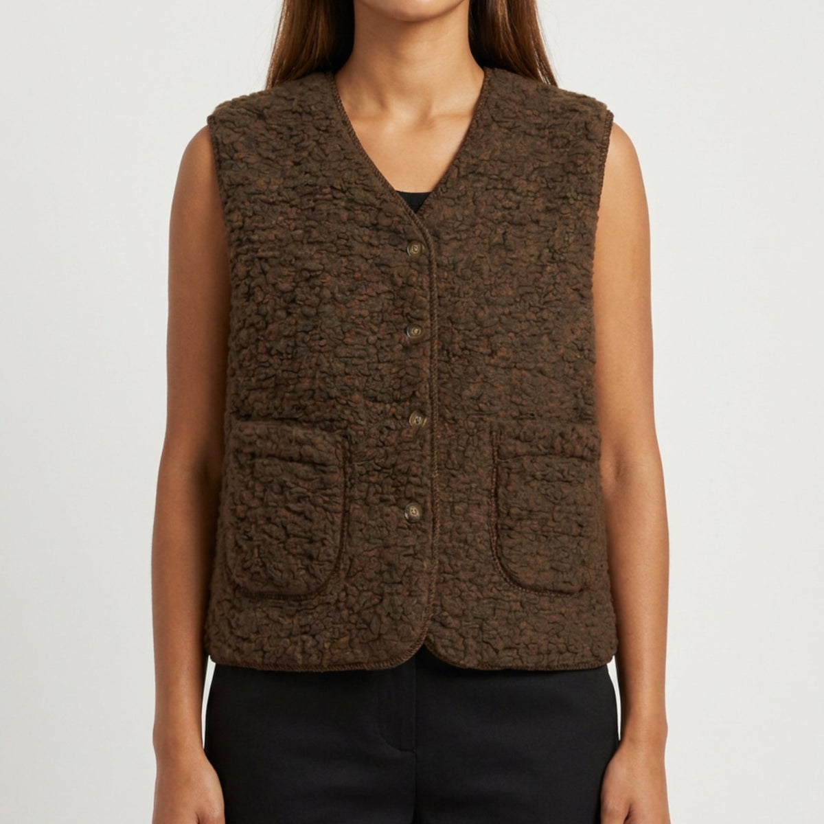 MOONDUST TEDDY VEST SOLID OUTERWEAR 129 CHOCOLATE
