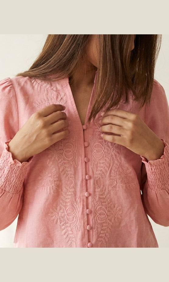 M JEANS VANESSA EMB SHIRT BLOUSE/SHIRT 350 CORAL