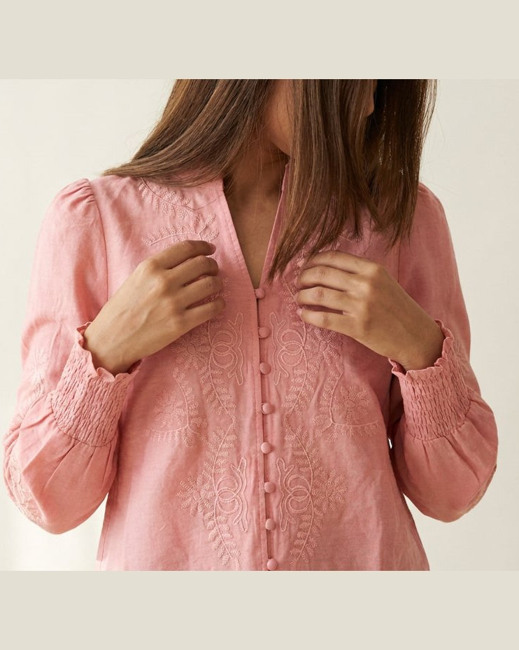 M JEANS VANESSA EMB SHIRT BLOUSE/SHIRT 350 CORAL