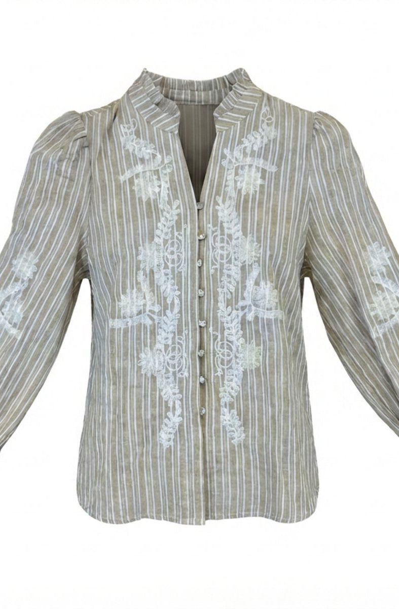 M JEANS VANESSA EMB STRIPE SHIRT BLOUSE/SHIRT 27 SAND