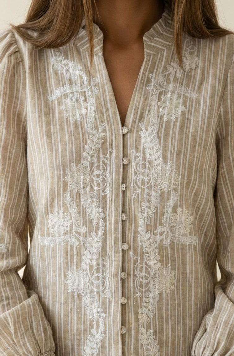 M JEANS VANESSA EMB STRIPE SHIRT BLOUSE/SHIRT 27 SAND