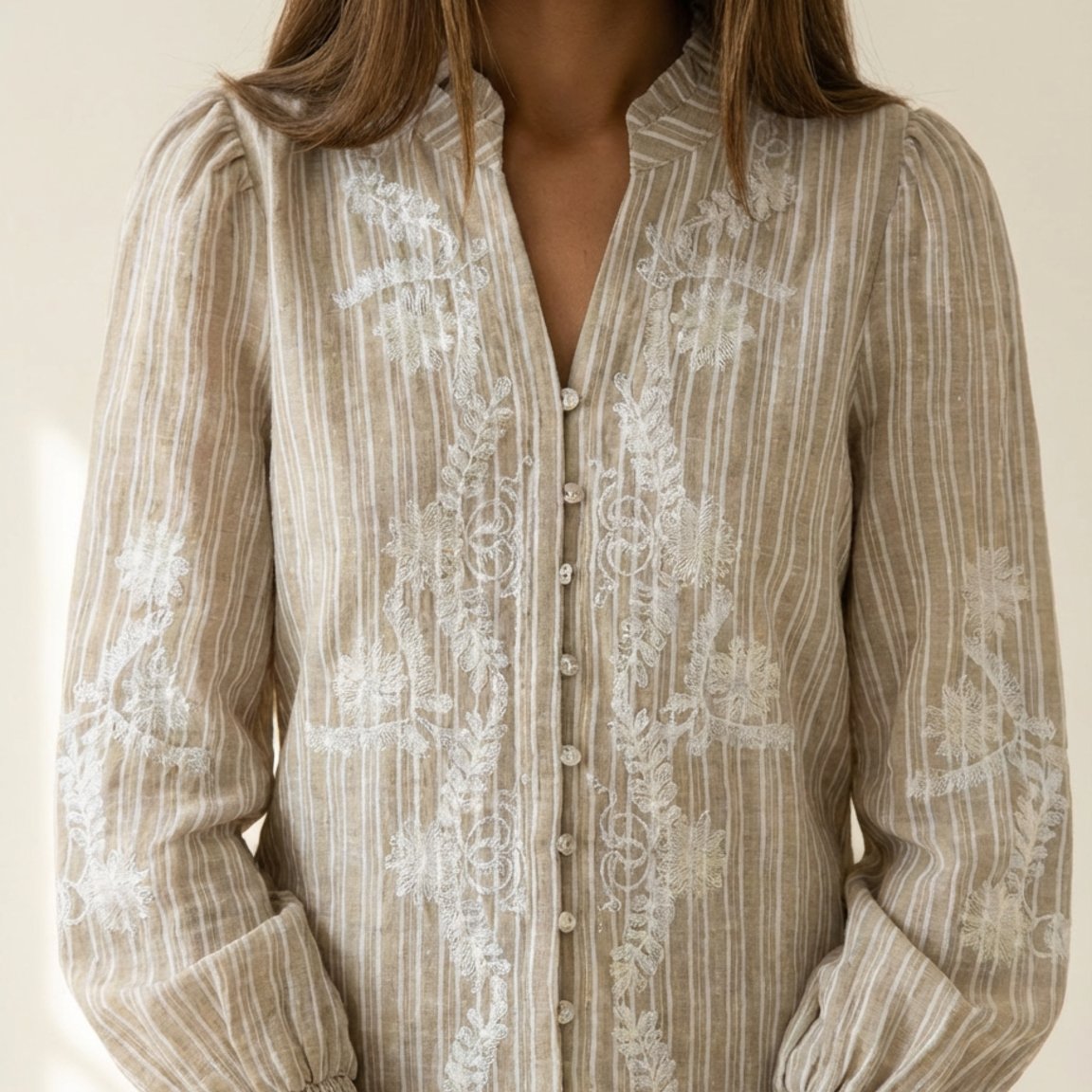 M JEANS VANESSA EMB STRIPE SHIRT BLOUSE/SHIRT 27 SAND