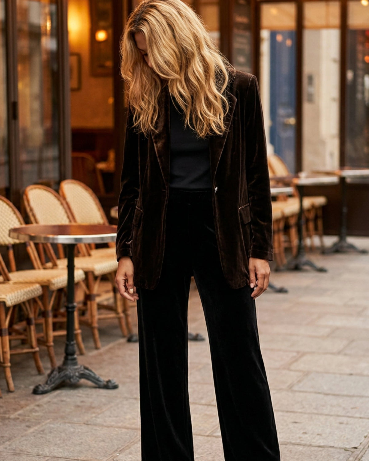 M JEANS VELVET BLAZER SUITS 129 CHOCOLATE