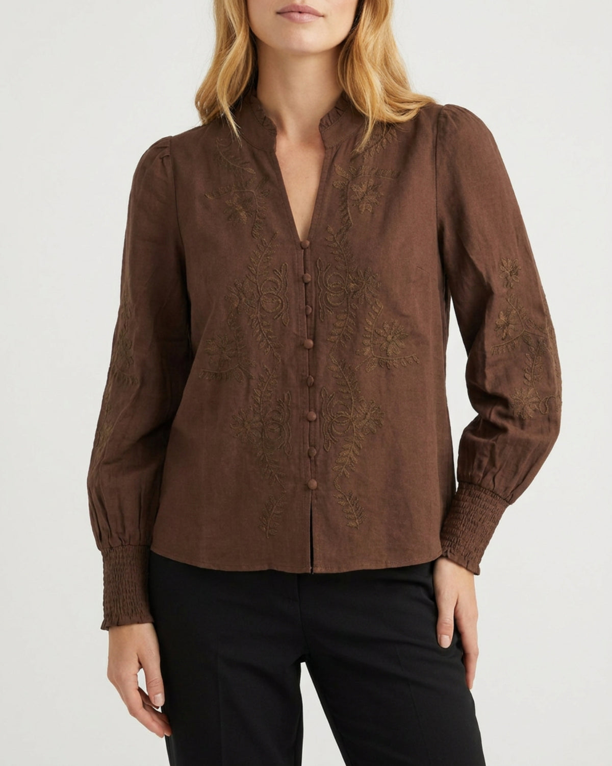 M JEANS Vanessa Emb Shirt BLOUSE/SHIRT 129 CHOCOLATE