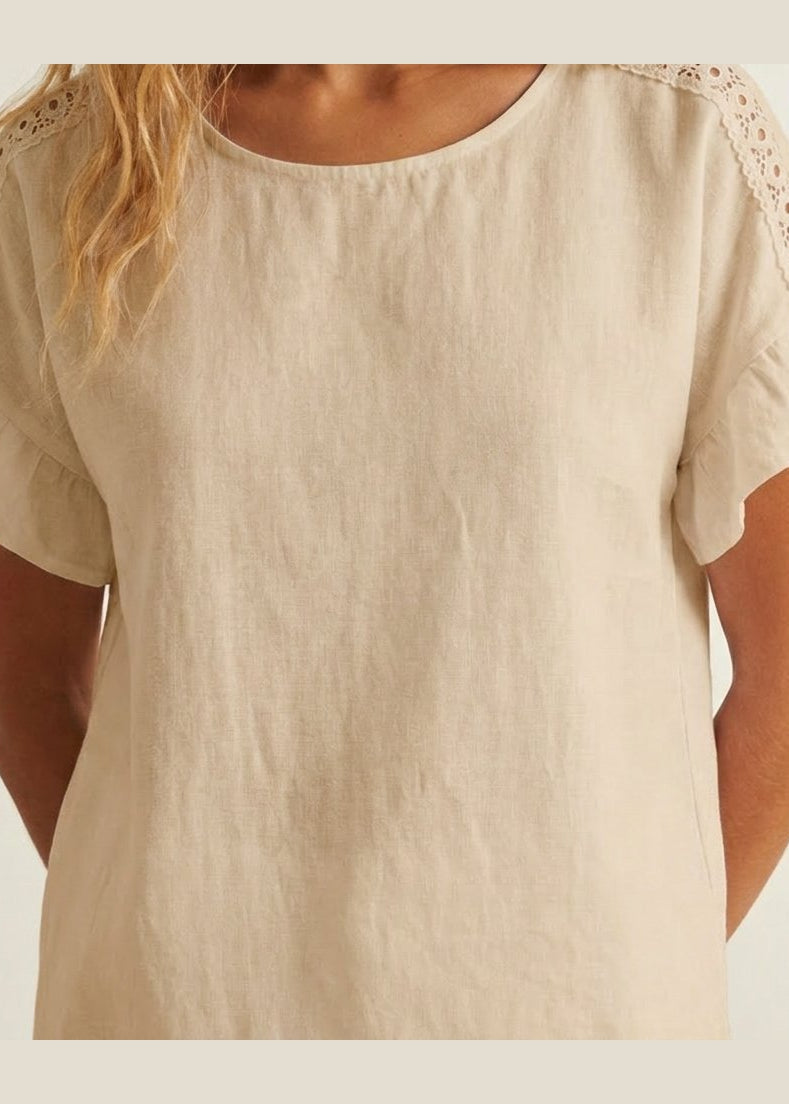 MOONDUST ALESSIA TOP LINEN 27 SAND