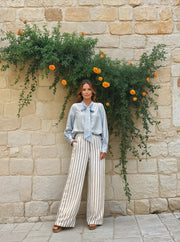 MARC LAUGE Ann Lin Stripe Pant LINEN 104 NAVY