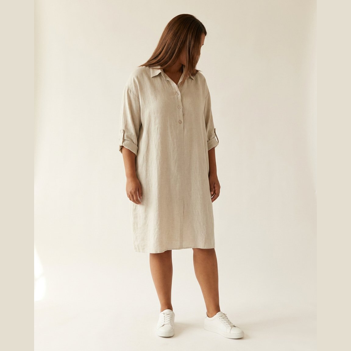 DNYcph BUTTON DRESS LINEN 27 SAND
