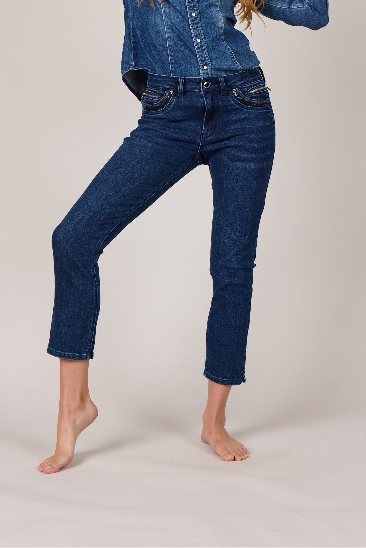MARC LAUGE CHANELLI 7/8 JEANS DENIM/TWILL 989699 HI-TECH USED DARK BLUE