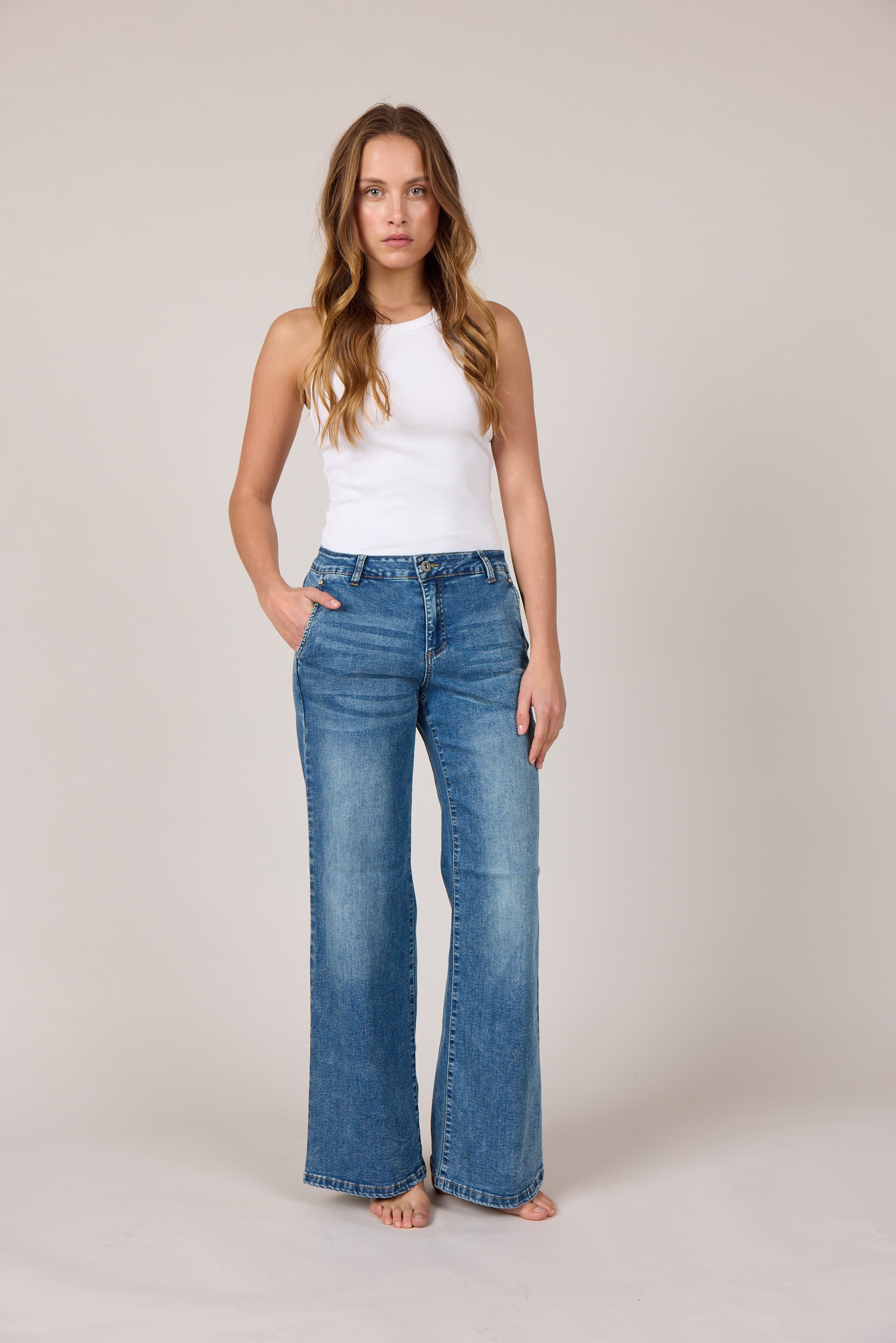 MARC LAUGE CHINO FLARE DENIM JEANS DENIM/TWILL 9196 LIGHT BLUE USED