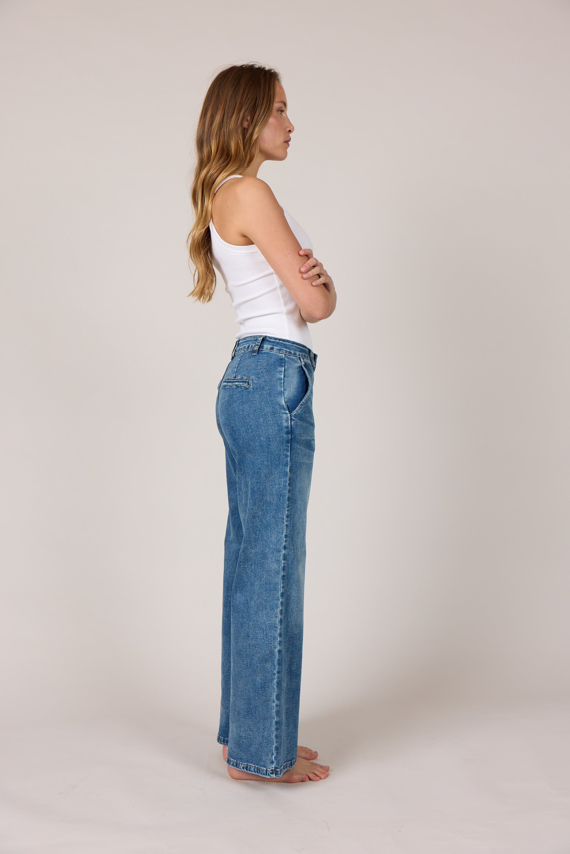 MARC LAUGE CHINO FLARE DENIM JEANS DENIM/TWILL 9196 LIGHT BLUE USED