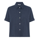 MAPP CROP LIN SHIRT LINEN 104 NAVY