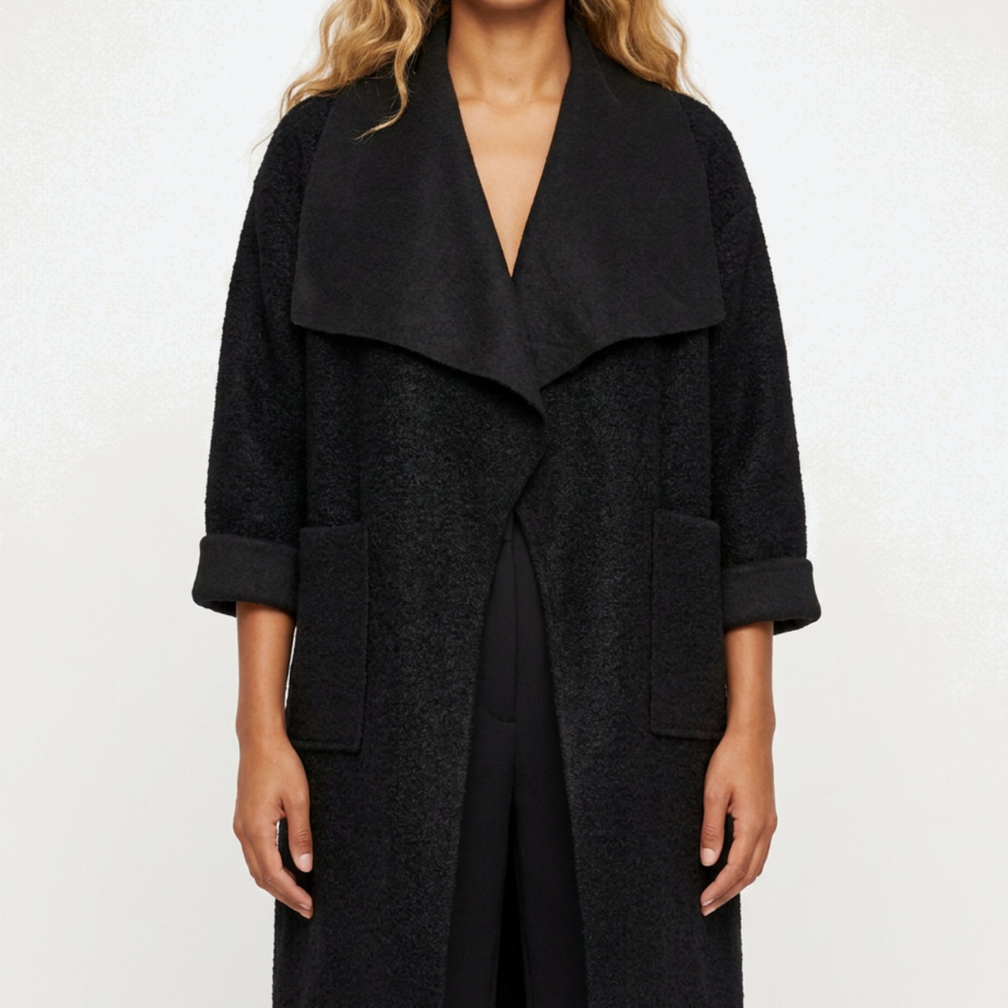 MOONDUST CURLY LONG JACKET OUTERWEAR 80 BLACK