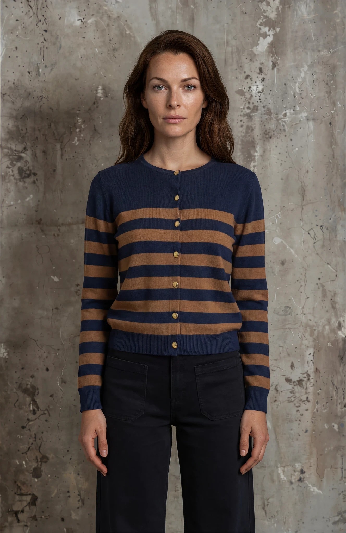 M JEANS ERIKA STRIPE CARDIGAN KNITWEAR 104 NAVY