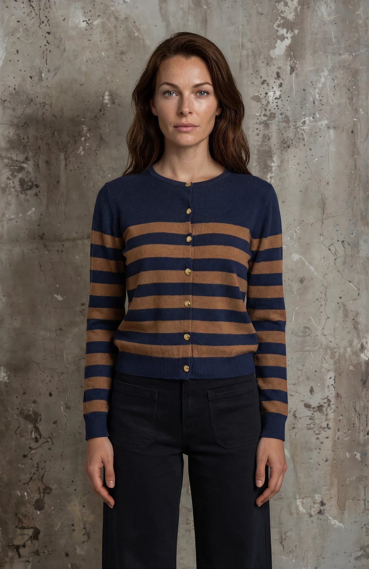 M JEANS ERIKA STRIPE CARDIGAN KNITWEAR 104 NAVY