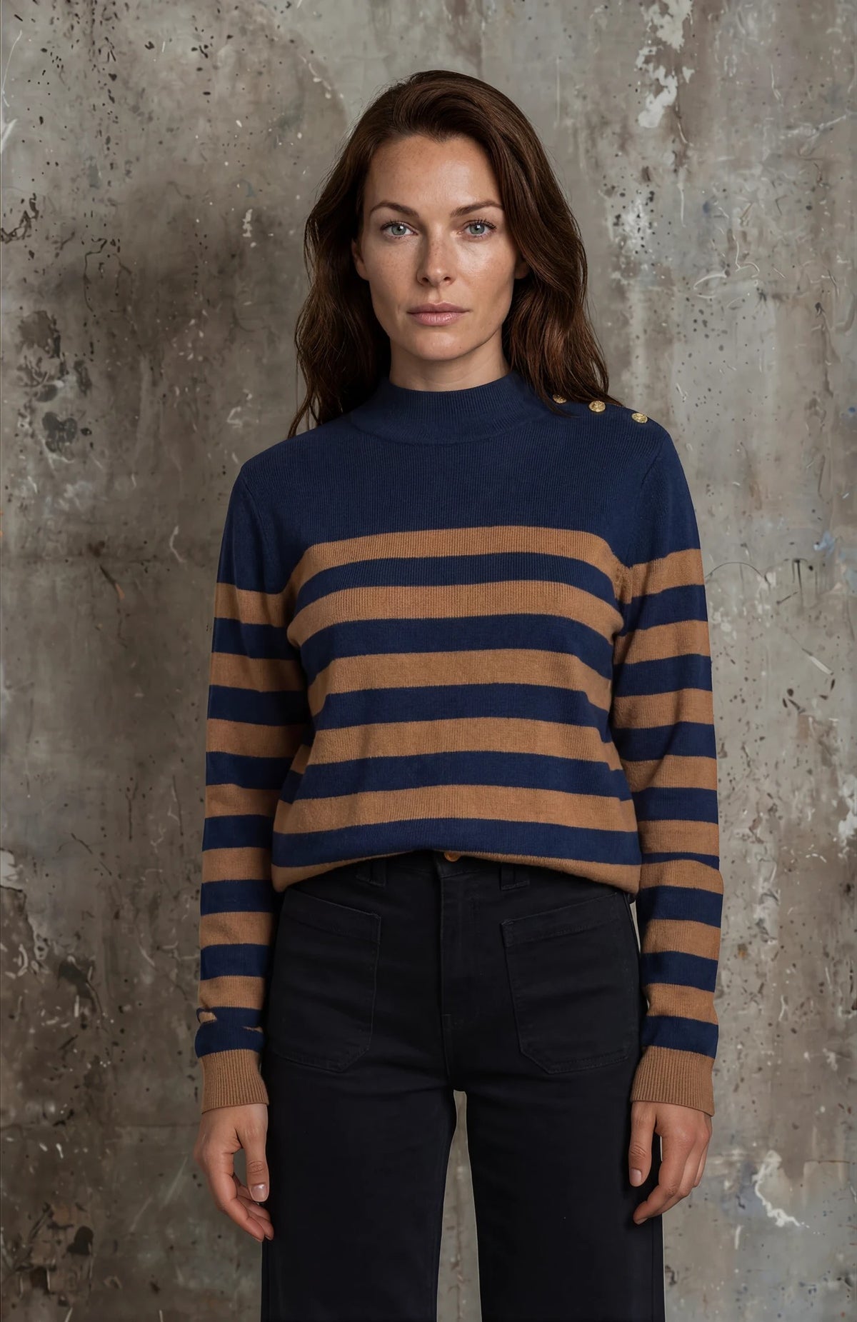 M JEANS ERIKA STRIPE TURTLE KNITWEAR 104 NAVY