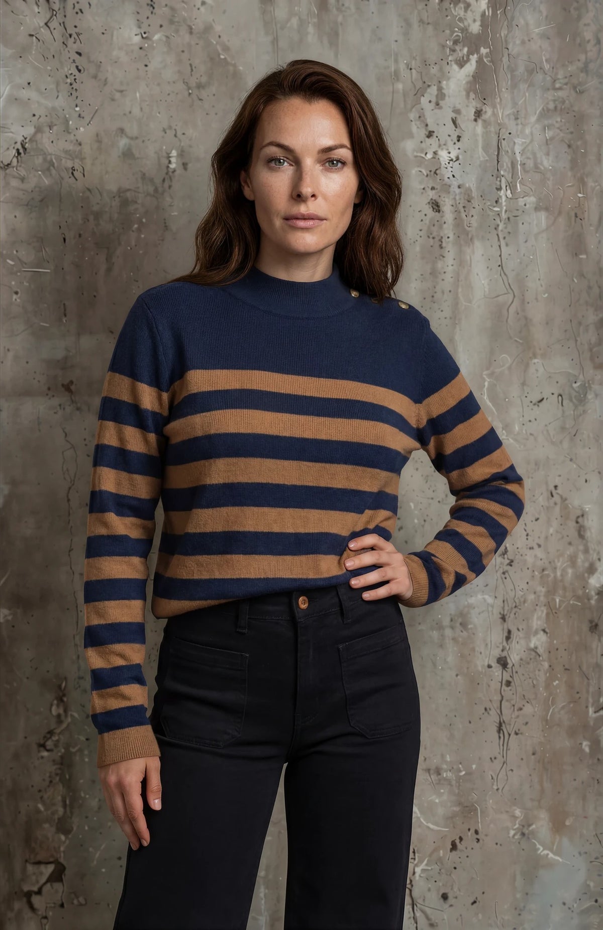 M JEANS ERIKA STRIPE TURTLE KNITWEAR 104 NAVY