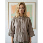 MOONDUST Eva Wide Linen Shirt | 100% Linen Shirt | M JEANS LINEN 136 FANGO