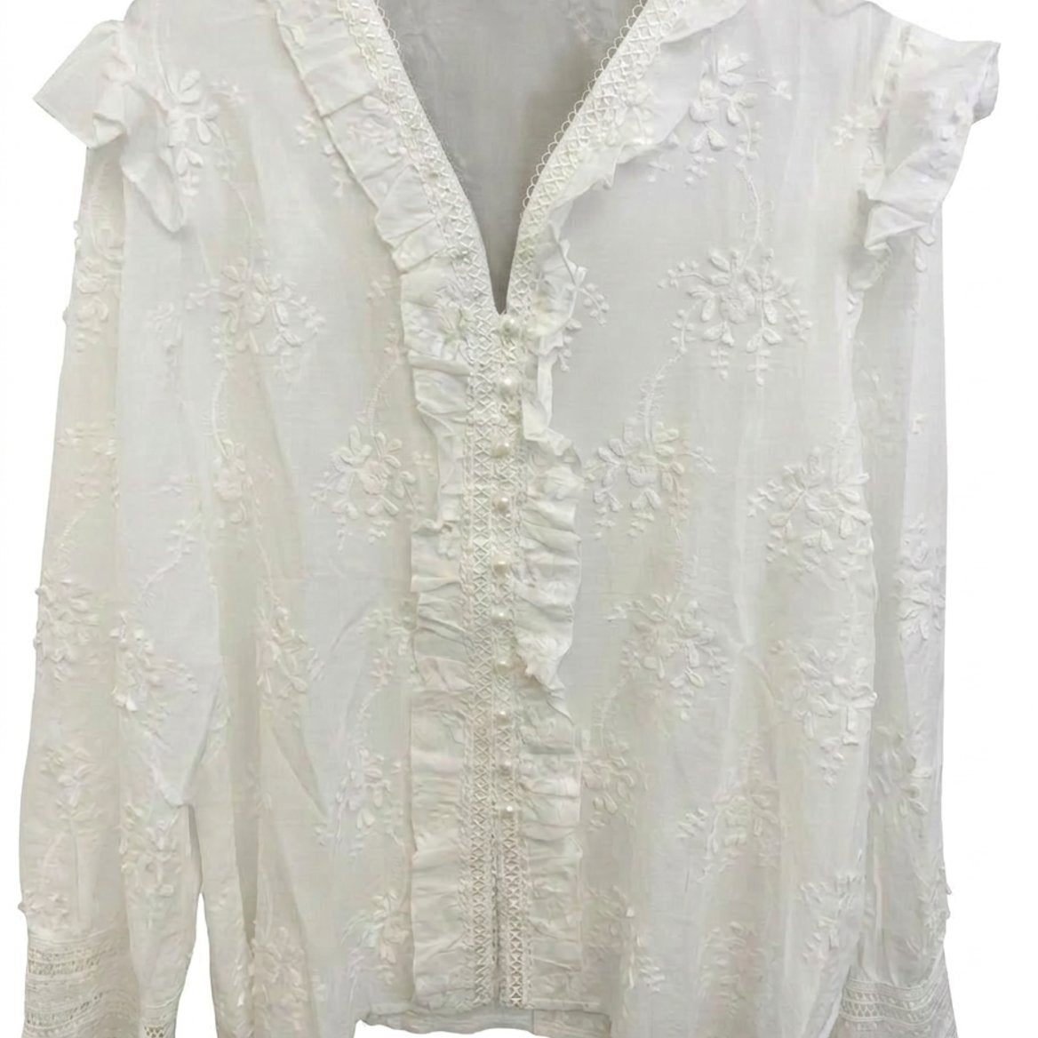 M JEANS FLOWER EMB BLOUSE BLOUSE/SHIRT 10 WHITE